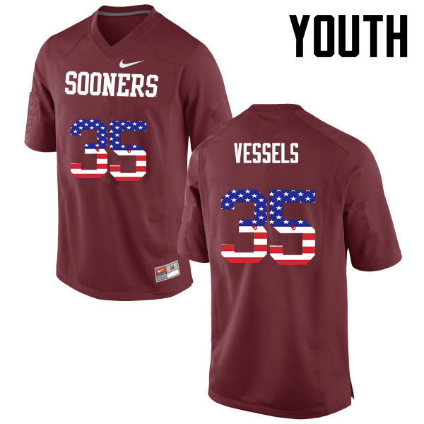 Youth Oklahoma Sooners #35 Billy Vessels College Football USA Flag Fashion Jerseys-Crimson - Click Image to Close